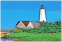 Lynde Point Lighthouse Over Grassy Marsh -Digital Painting